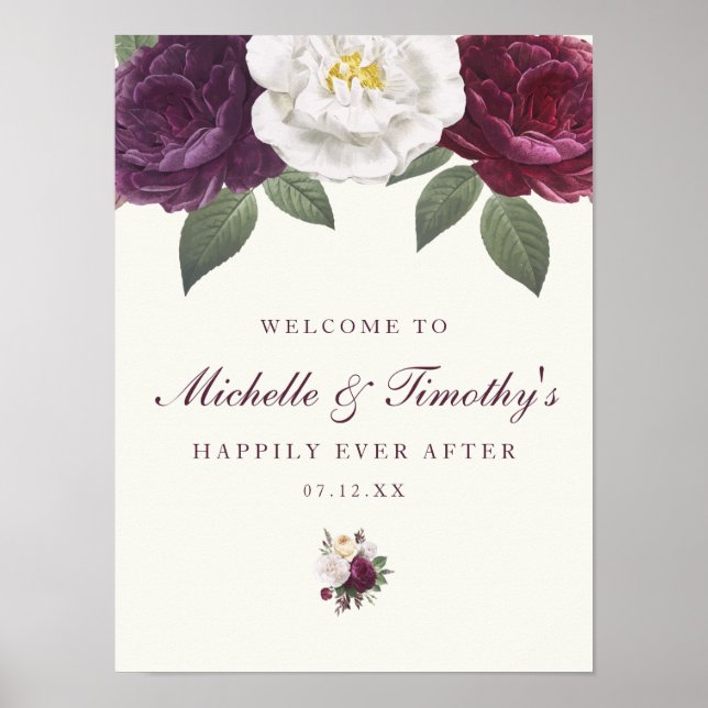 Chic Dark Purple Wedding Sign (Front)