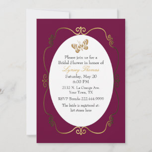 Chic Dark Raspberry & Gold Custom Bridal Shower Invitation