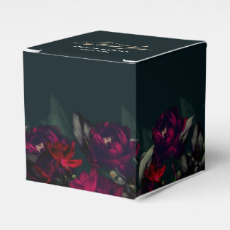 Chic dark red turquoise floral moody wedding favor box
