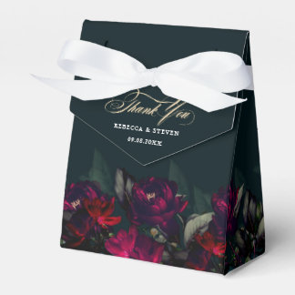 Chic dark red turquoise floral moody wedding tent favor box