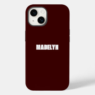 Chic Dark Red &White script Personalized Name Case-Mate iPhone 14 Case