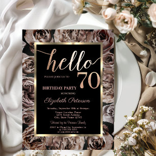 Chic Dark Roses Black 70th Birthday  Invitation