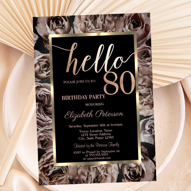 Chic Dark Roses Black 80th Birthday  Invitation (Creator Uploaded)