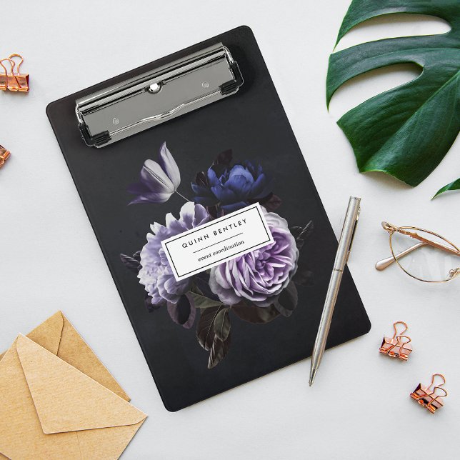 Chic Dark Violet Floral Bouquet Mini Clipboard (Creator Uploaded)