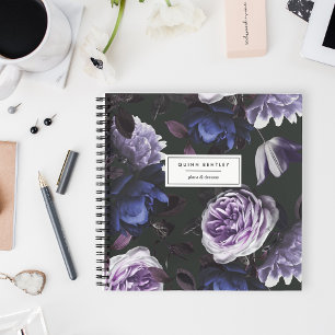 Chic Dark Violet Floral Personalized Notebook