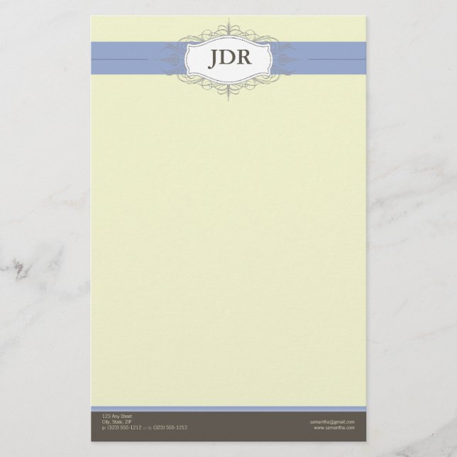 Chic Deco Periwinkle Customized Stationery (Front)