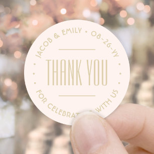 Chic Deco Typography Thank You Blush Pink & Gold Classic Round Sticker