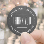 Chic Deco Typography Thank You Faux Chalkboard Classic Round Sticker<br><div class="desc">Add an elegant touch to wedding thank you cards and reception party favours with round customized stickers / envelope seals. All wording on this template is simple to personalize for a bridal shower, anniversary, vow renewal or other occasion. The text in a circle can be changed to a name and...</div>
