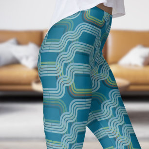 Chic Deep Blue Sky Curves Pattern Leggings