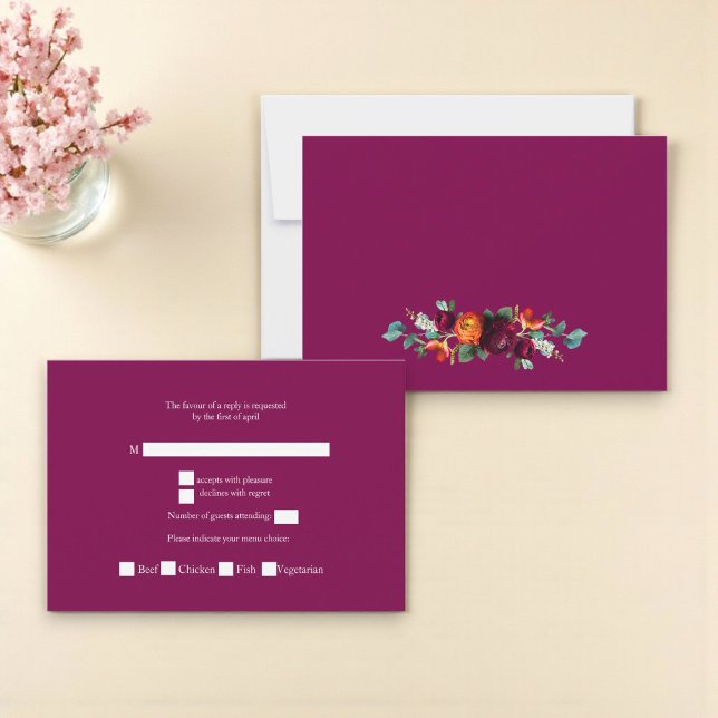 Chic deep pink Botanical Wedding Response Card (Creator Uploaded)