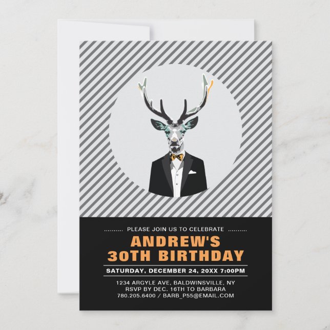 Chic Deer, Adult 30th Birthday Party Invitation (Front)