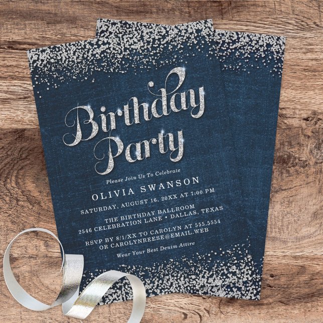 Chic Denim & Diamonds Birthday Party Invitation (Creator Uploaded)