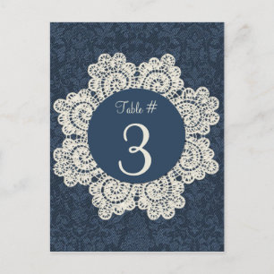 Chic Denim & Ivory Lace Mariage Numéro de table Ca