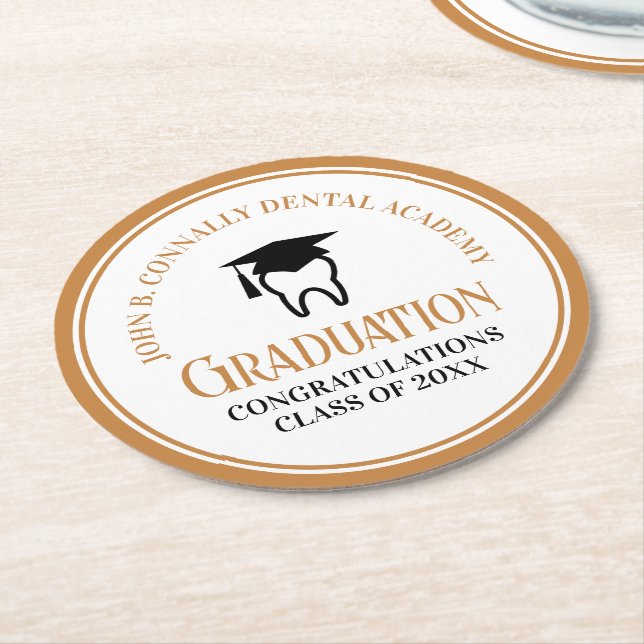 Chic Dental School Custom Dentist Graduation Party Round Paper Coaster (Angled)