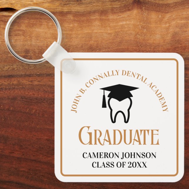 Chic Dental School Custom Gold Graduation Gift Keychain (Front)
