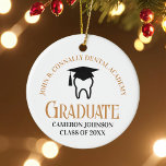 Chic Dental School Custom Graduation Christmas Ceramic Ornament<br><div class="desc">This chic custom dental school graduation keepsake Christmas ornament features a tooth wearing a graduation cap for a class of 2025 dentistry graduate. Customize with your graduating year for a great personalized dental hygienist,  orthodontist,  or dentist graduation gift.</div>