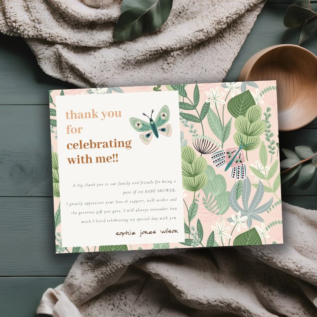 Chic Desert Blush Butterfly Garden Baby Shower Thank You Card (Creator Uploaded)