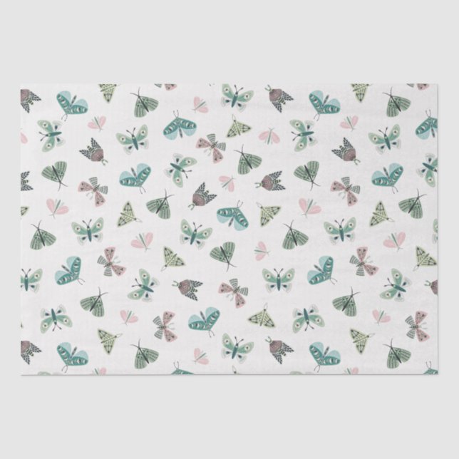 Chic Desert Retro Blush Green Butterfly Foliage Tissue Paper (Front)