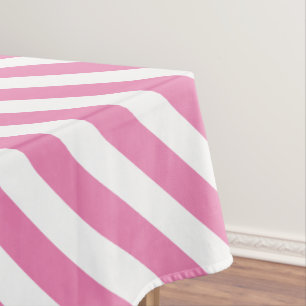 Chic Diagonal Pink and White Striped  Tablecloth