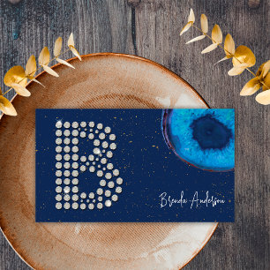 Chic Diamond Blue Agate Initial B Letter Monogram Business Card