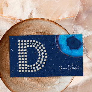 Chic Diamond Blue Agate Initial D Letter Monogram Business Card
