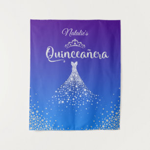 Chic Diamond Dress Tiara Personalized Quinceañera Tapestry