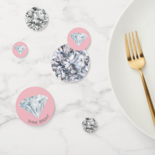 Chic Diamond Gemstones on Light Rose Gold Table Confetti