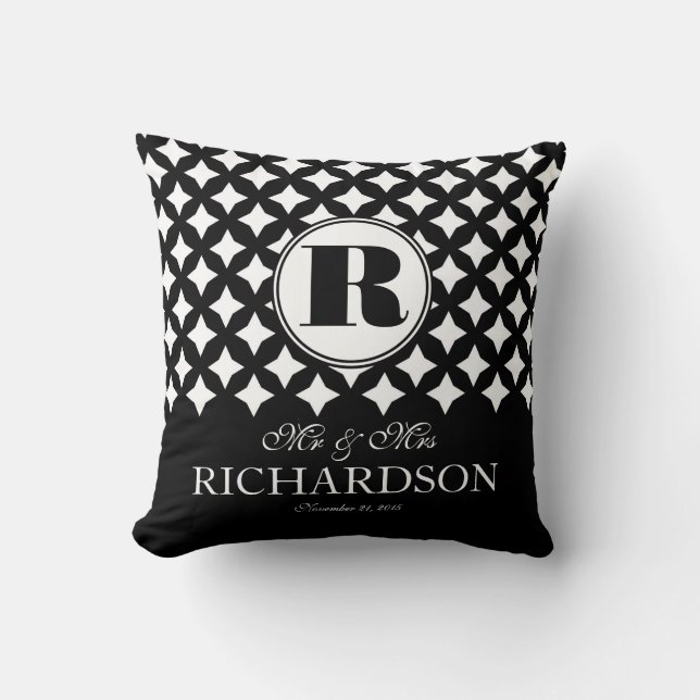 Chic Diamond Pattern Couple Mr and Mrs Throw Pillow (Front)