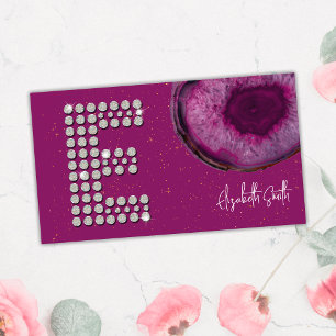 Chic Diamond Plum Agate Initial Letter E Monogram Business Card