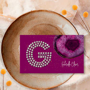 Chic Diamond Plum Agate Initial Letter G Monogram Business Card