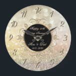 Chic Diamonds Bokeh 50th Wedding Anniversary Large Clock<br><div class="desc">Elegant gold diamonds wedding anniversary clock.</div>