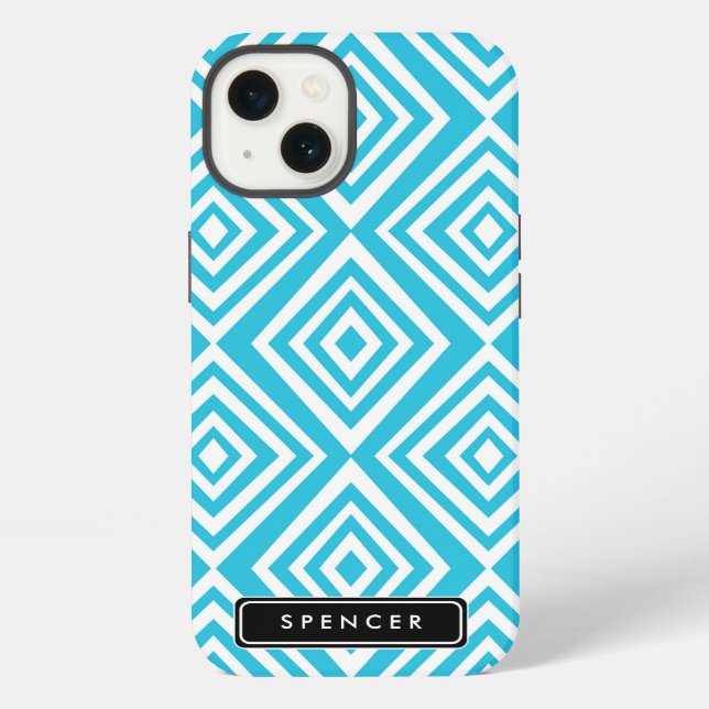 Chic Diamonds Pattern | Turquoise Personalized iPhone Case (Back)