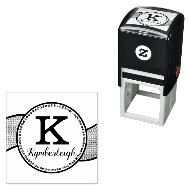 Chic Diamonds Wavy Ribbon Girly Glam Monogram Name Self-inking Stamp (In Situ)