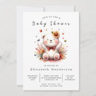 Chic Digital Bear Baby Shower Invitation