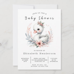 Chic Digital Swan Baby Shower Invitation