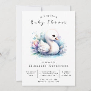Chic Digital Swan Baby Shower Invitation