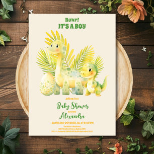 Chic Dinosaur Boy Baby Shower Greenery  Invitation