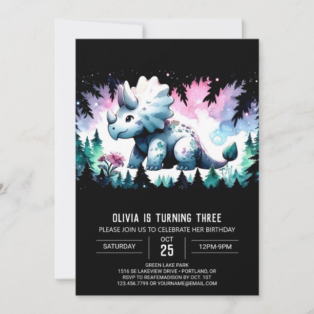 Chic Dinosaur Triceratops Birthday Invitation (Front)