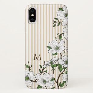 Chic Dogwood Blossoms & Stripes Monogram iPhone X Case
