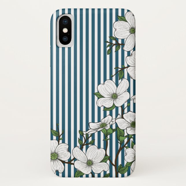 Chic Dogwood Blossoms & Stripes Pattern Case-Mate iPhone Case (Back)