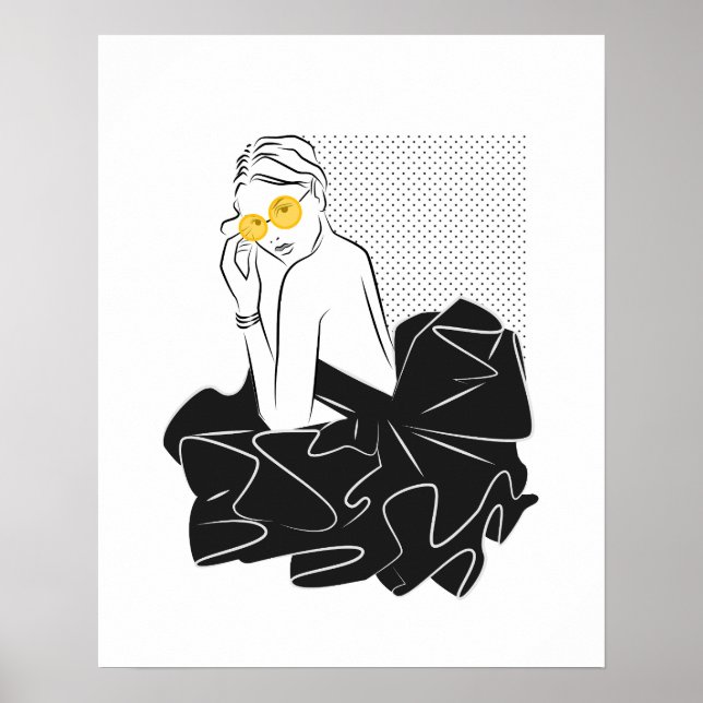 Chic dots fashion girl black and white poster (Front)
