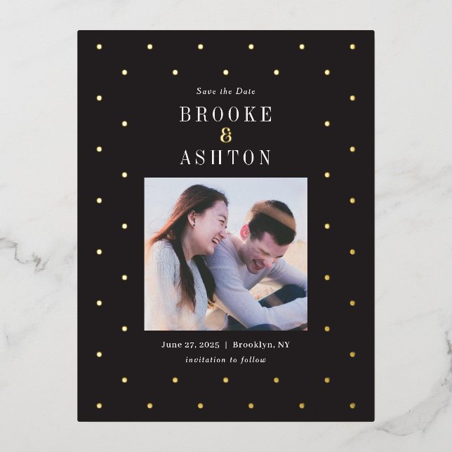 Chic Dots FOIL Wedding Enregistrer La Date Carte P (Recto)