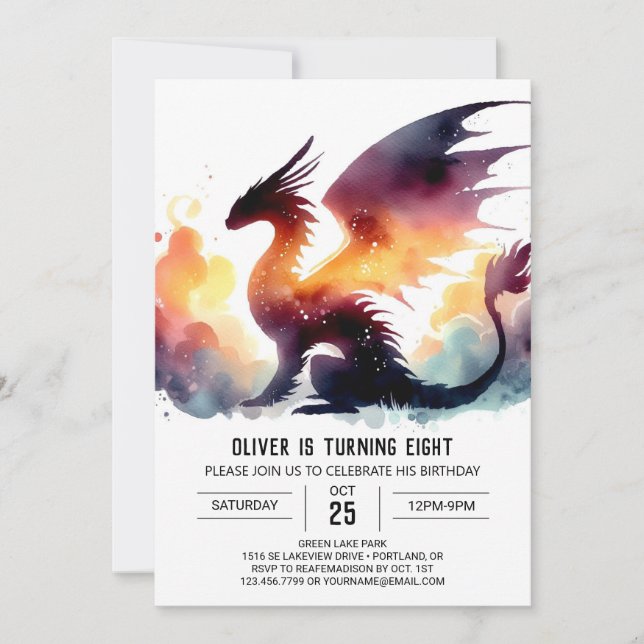 Chic Dragon Birthday Printable Invitation (Front)