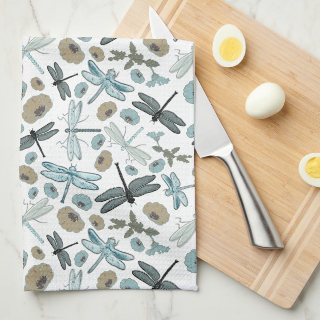Chic Dragonfly And Floral Pattern Kitchen Towel (Quarter Fold)