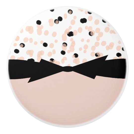 CHIC DRAWER KNOBS_GIRLY BLUSH/BLACK DOTS WITH BOW. CERAMIC KNOB