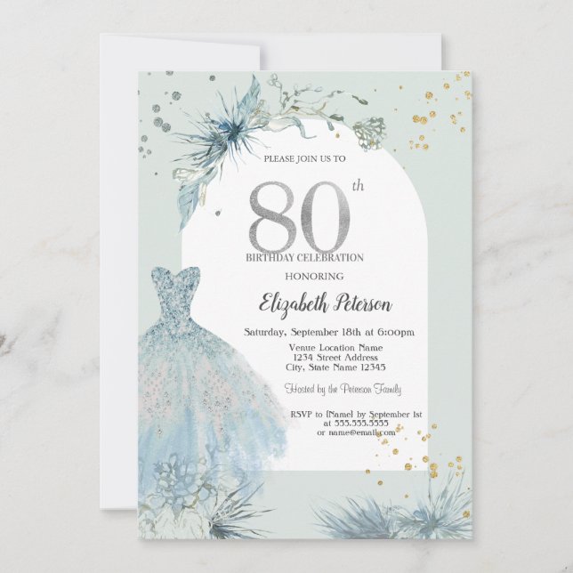 Chic Dress Winter 80th Birthday  Invitation (Front)