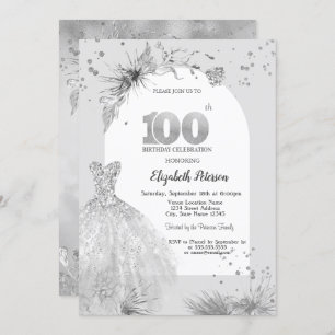Chic Dress Winter Grey 100th Birthday  Invitation