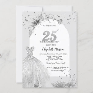Chic Dress Winter Grey 25th Birthday  Invitation