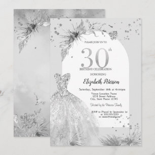 Chic Dress Winter Grey 30th Birthday  Invitation