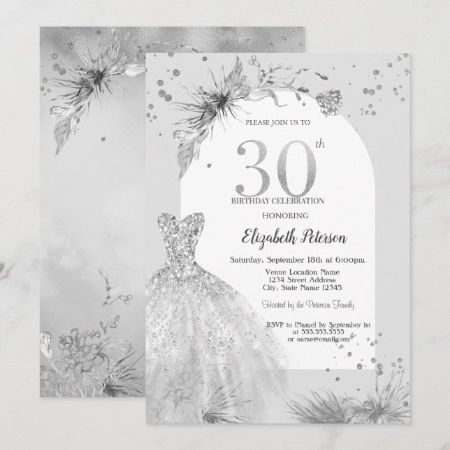Chic Dress Winter Grey 30th Birthday  Invitation (Front/Back)